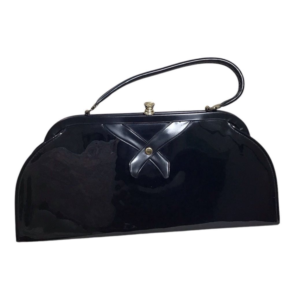 Vintage Admiral Women Patent Leather Geometrical Frame Wrist Handbag 50’s-60’s